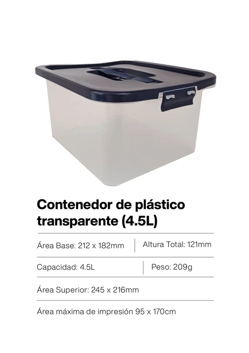 Contenedor plástico transparente fabricado en Guatemala por inyección plástica, ideal para almacenamiento de alimentos y productos diversos