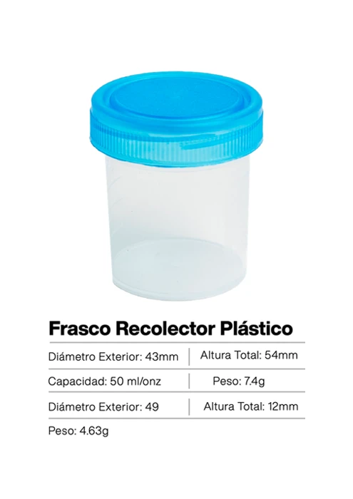 Frasco recolector de plástico – recipiente hermético y seguro para muestras, líquidos o pequeños materiales