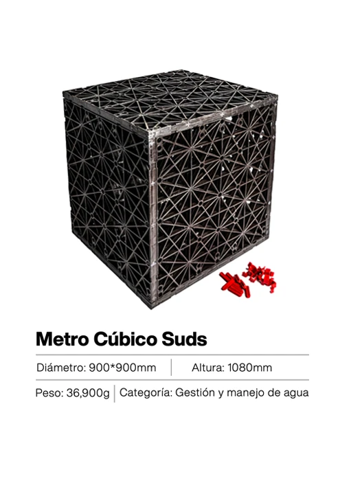 Metro cúbico SUDS de plástico – accesorio diseñado para drenaje eficiente de agua en sistemas sostenibles de manejo pluvial