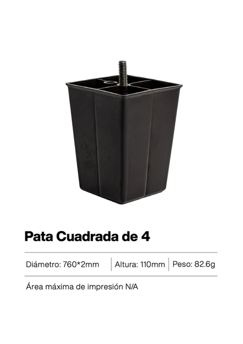 Pata cuadrada de 4 pulgadas – soporte plástico firme y compacto, ideal para elevar camas, muebles o estructuras con diseño moderno