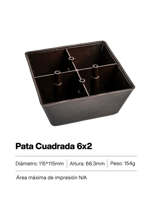 Pata cuadrada de 6x2 pulgadas – soporte plástico alargado y resistente, ideal para bases de cama, muebles o estructuras que requieren estabilidad adicional