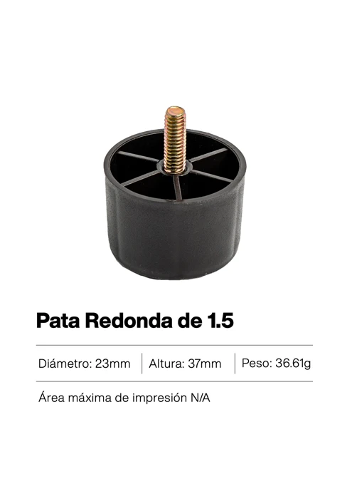 Pata redonda de 1.5 pulgadas – soporte plástico compacto y resistente para muebles, camas o estructuras ligeras