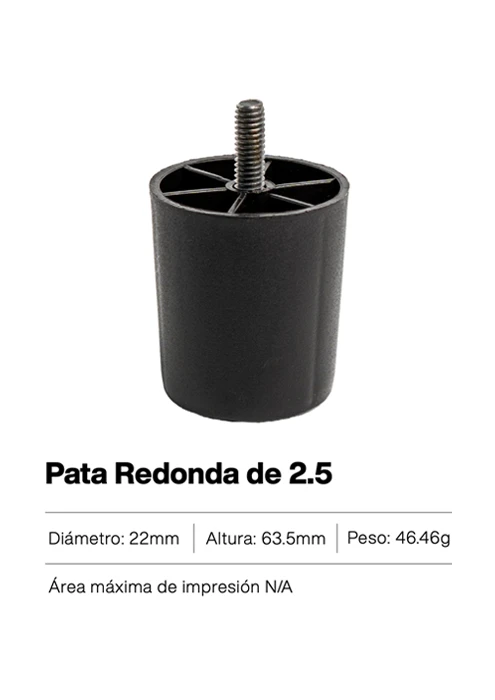 Pata redonda de 2.5 pulgadas – soporte plástico robusto ideal para camas, muebles o estructuras que requieren mayor elevación y estabilidad