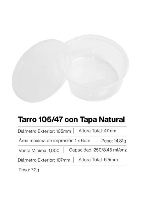 Tarro redondo plástico con tapadera natural, fabricado en Guatemala por inyección plástica, ideal para almacenamiento de alimentos o productos diversos