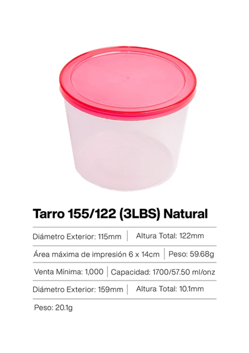 Tarro redondo plástico con tapadera de color, fabricado en Guatemala por inyección plástica, ideal para almacenamiento de alimentos o productos diversos