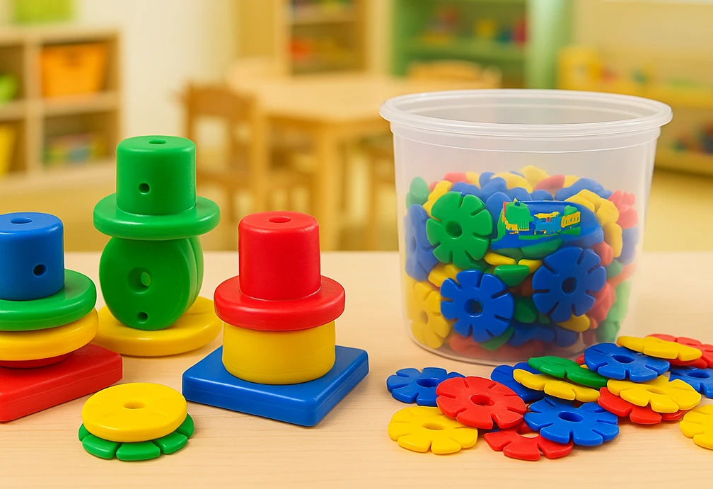 Fotografía de línea plástica de juegos educativos – variedad de juguetes didácticos de plástico diseñados para el aprendizaje y desarrollo infantil